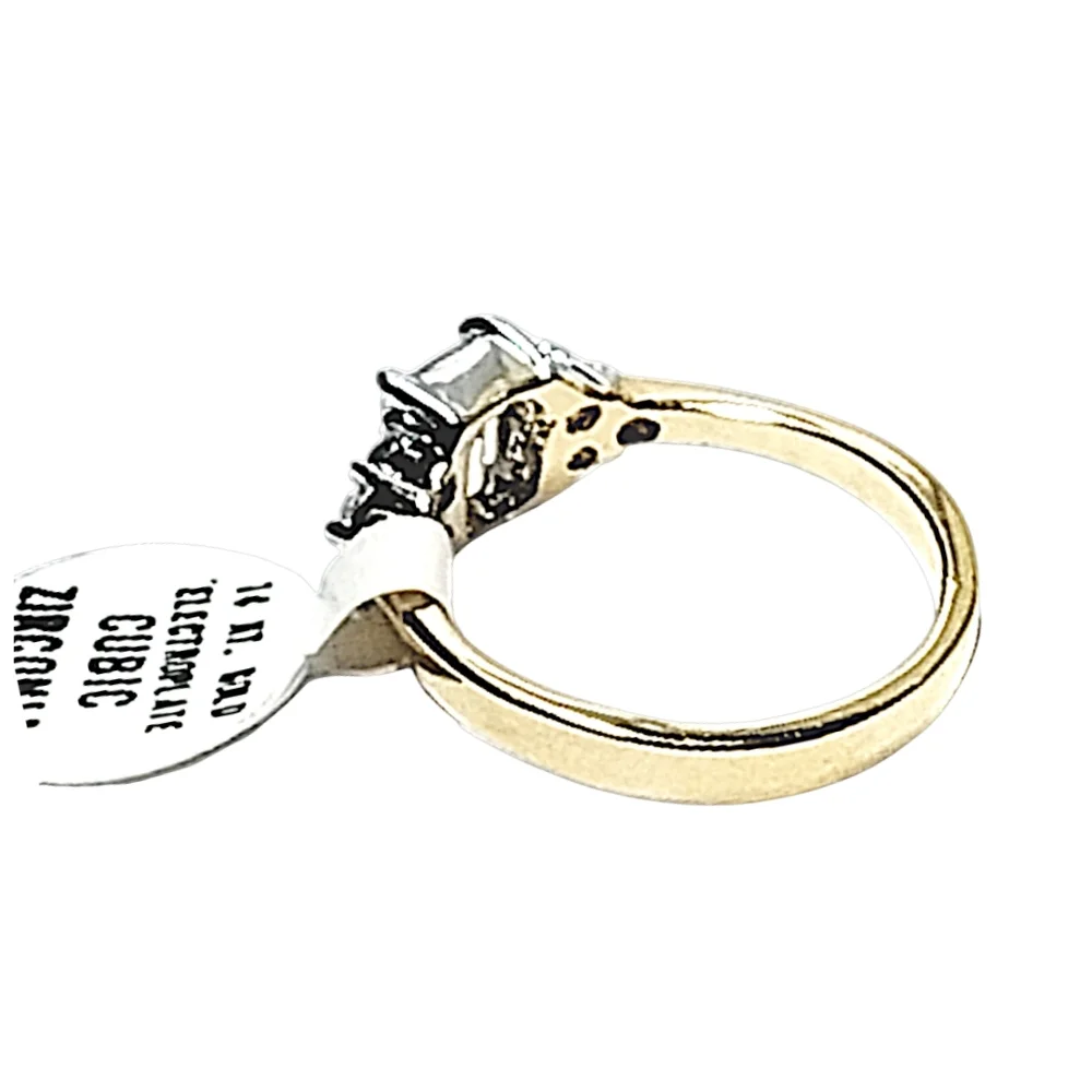 Gold Plated Emerald Cut Cubic Zirconia Ring with Accent Stones | Size 8 | NWOT